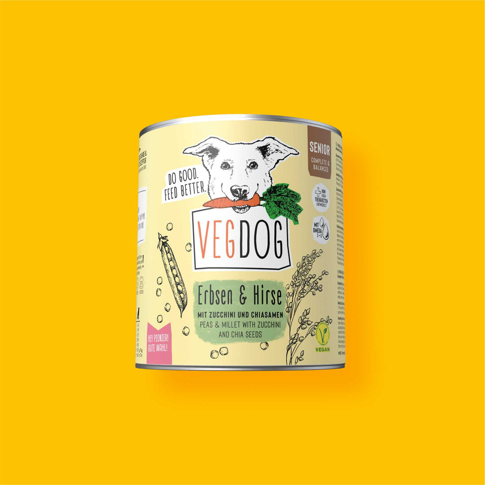 Veganes SENIOR Nassfutter Erbsen & Hirse  Fr ltere Hunde | VEGDOG DE